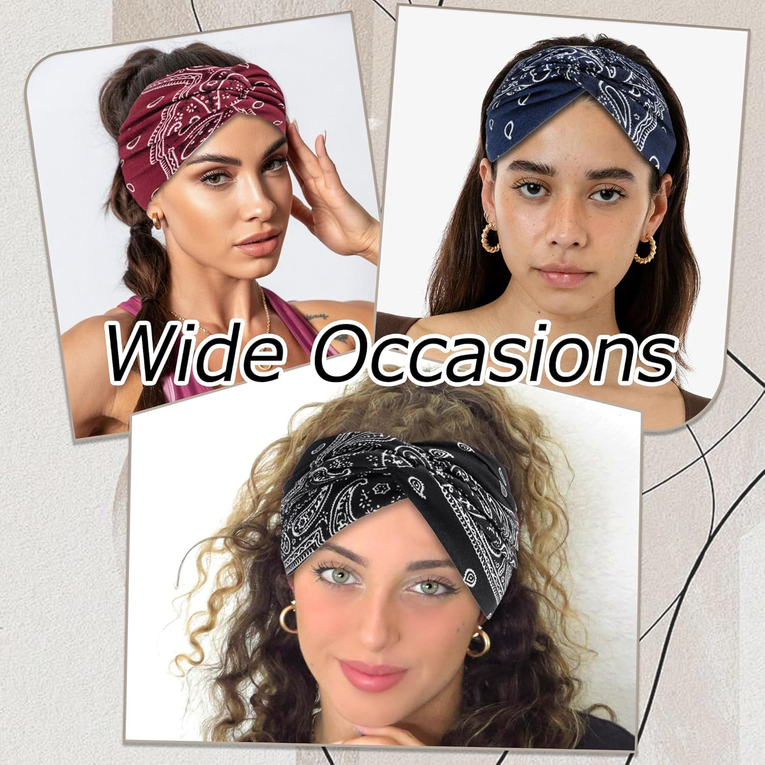 4 Pack Wide Headbands for Women Paisley Twist Hair Bands Stretchy Cross Head Tur