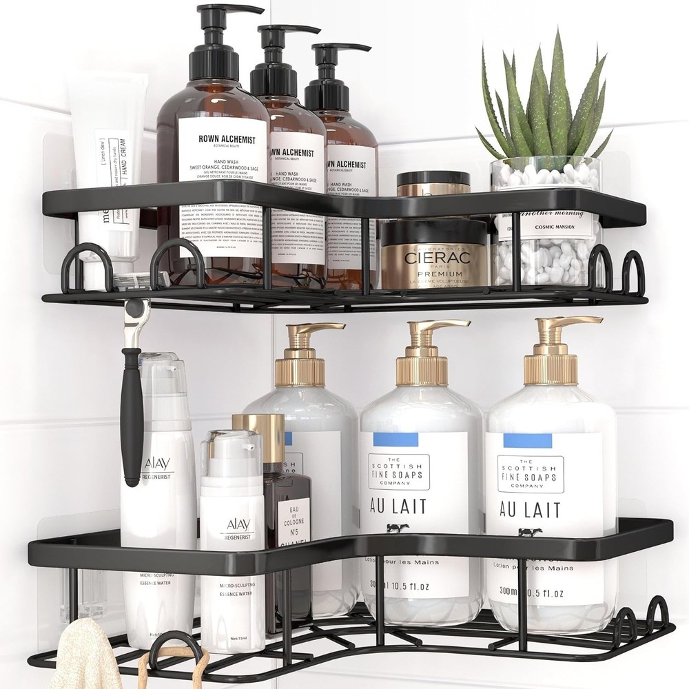 No-Drill 2-Pack Corner Shower Caddies - Durable and Stylish Storage Solution