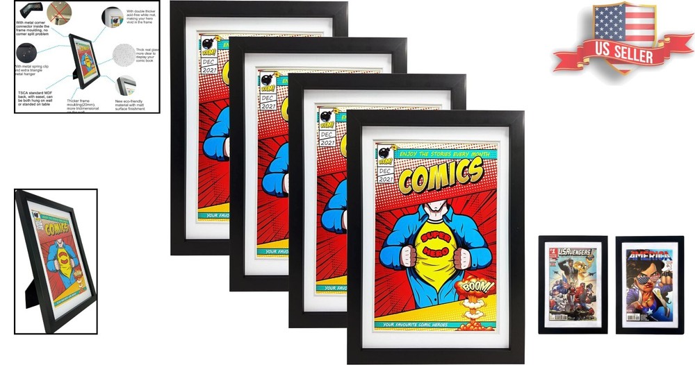 Premium Comic Book Frame Set - Real Glass - UV Protection - Versatile - 4 Pack