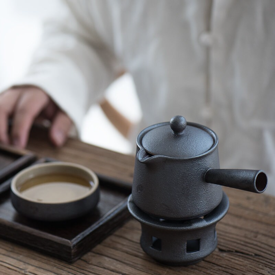 Black Ceramic Teapot with 2 Cups Travel Tea Set