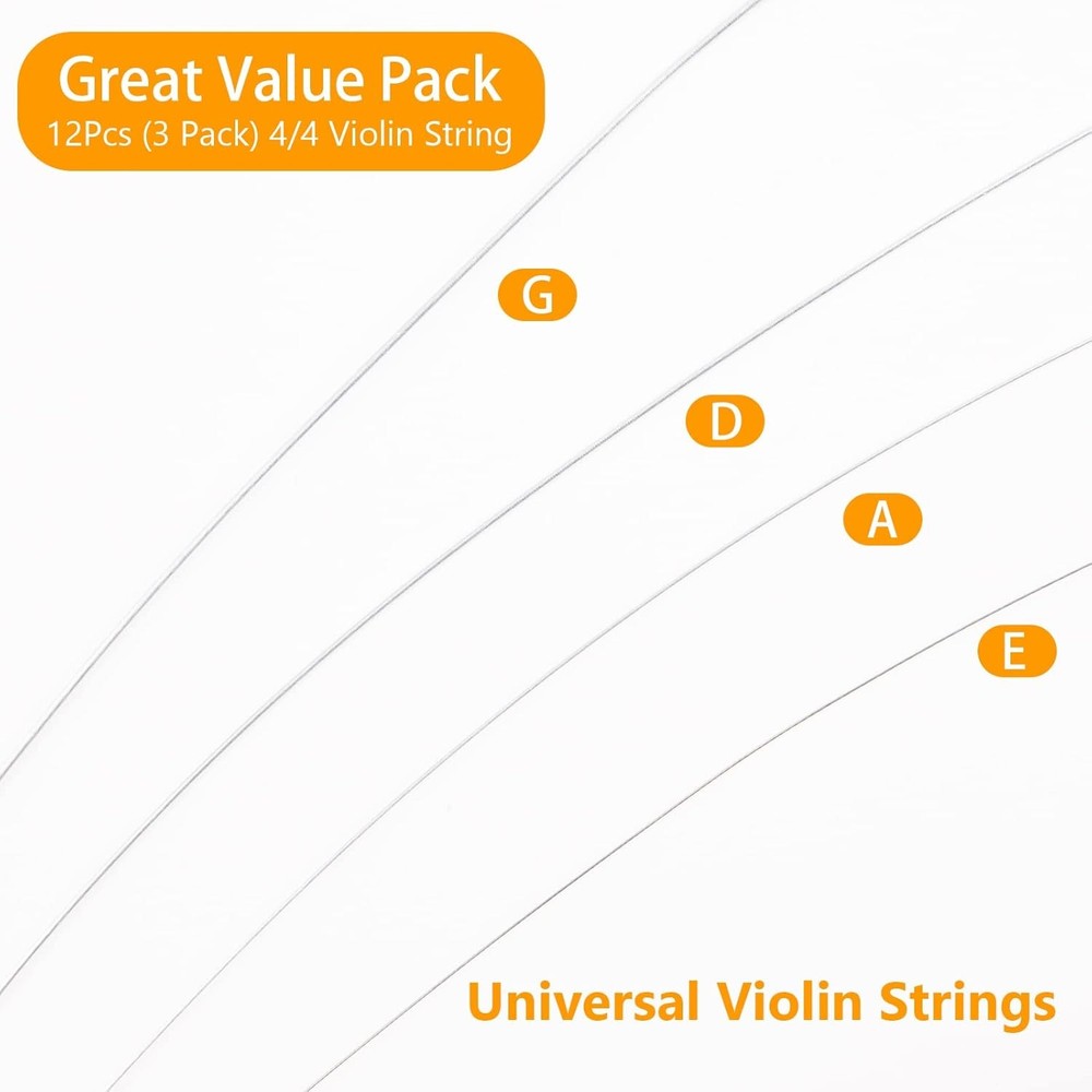 12PCS Violin String Pack – Durable Steel Core, Nickel Ball End