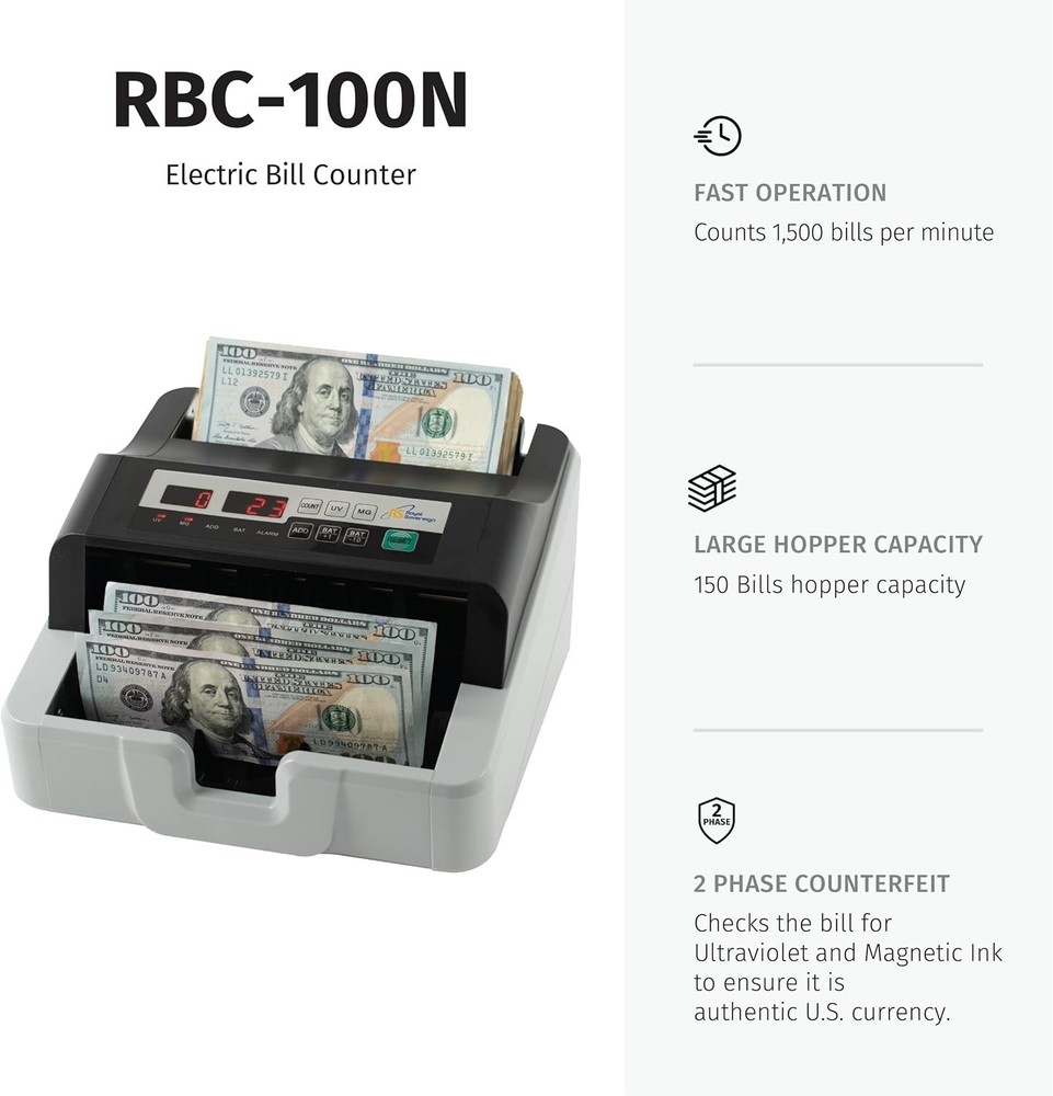 Secure High Speed Cash Counter with Counterfeit Detection Technology - RBC-100N