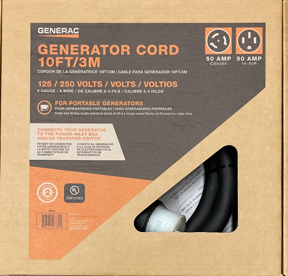 Generac 6330 10-foot 50-amp Generator Cord