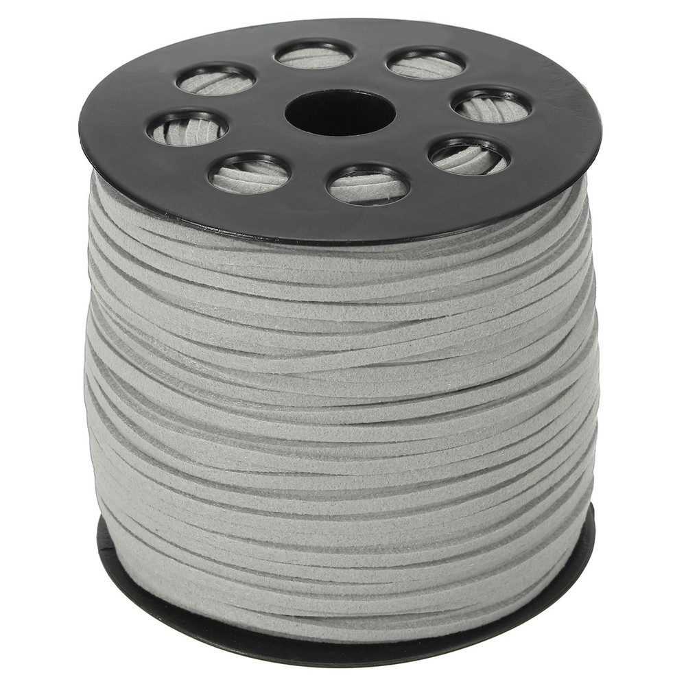 Suede Lanyard String with Roll Spool 98 Yard, Flat Microfiber Cord, Light Gray