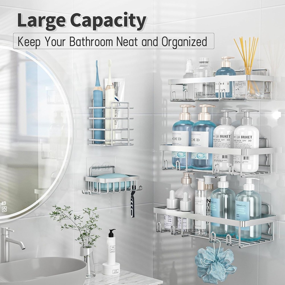 Rustproof 5-Piece Shower Caddy Set – Easy Adhesive Installation & Large Capacity