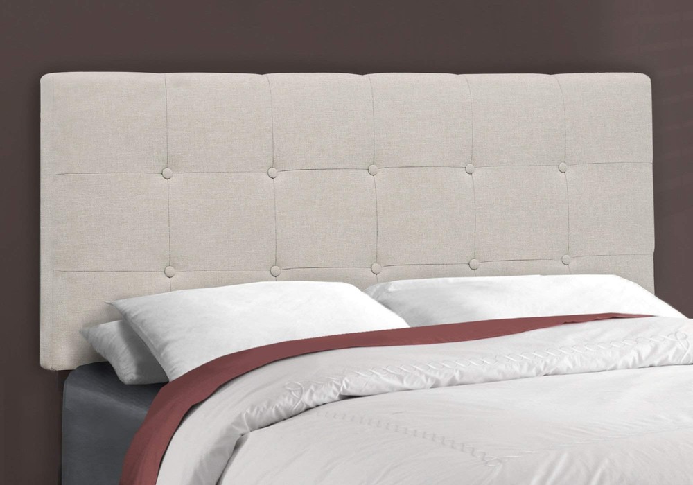 Beige Solid Wood Tufted Upholstered Linen Bed Frame