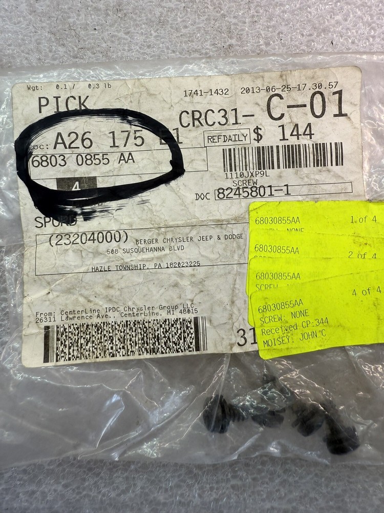 (4) Seat Armrest Base Bolt Mopar 68030855AA 68030855