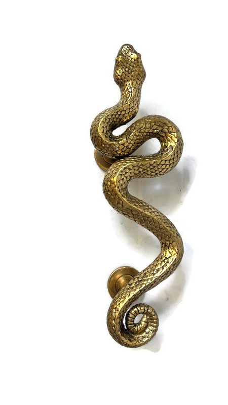 Solid Brass Rattlesnake Door Handle 14" 36cm Right Hand Small Vintage style Pull