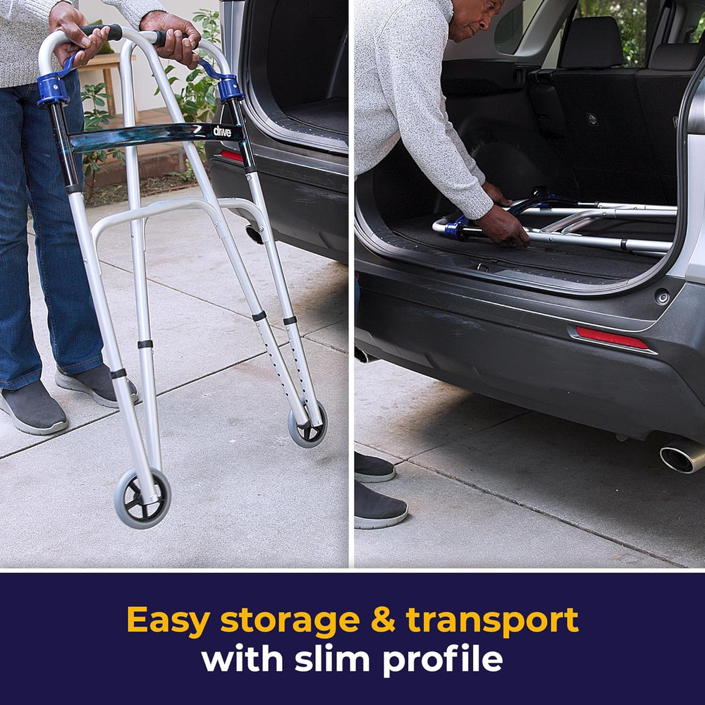 Trigger Release Folding Walker - Lightweight Brushed Steel Design - Easy Trig...