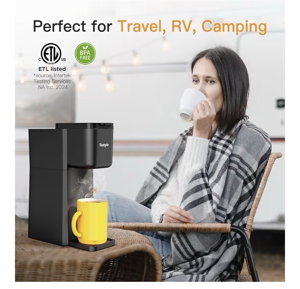 Tastyle Mini Coffee Maker Single Serve K-Cup & Grounds 6-14oz Black