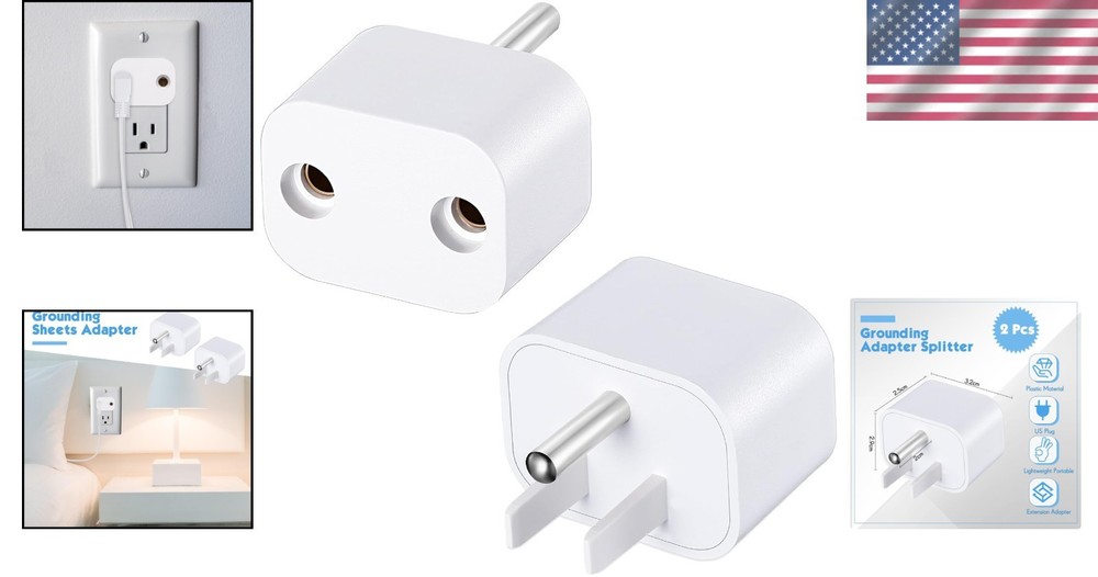 Universal Grounding Adapter - 2 Pcs Type B Plug Splitter, Minimalist White Style