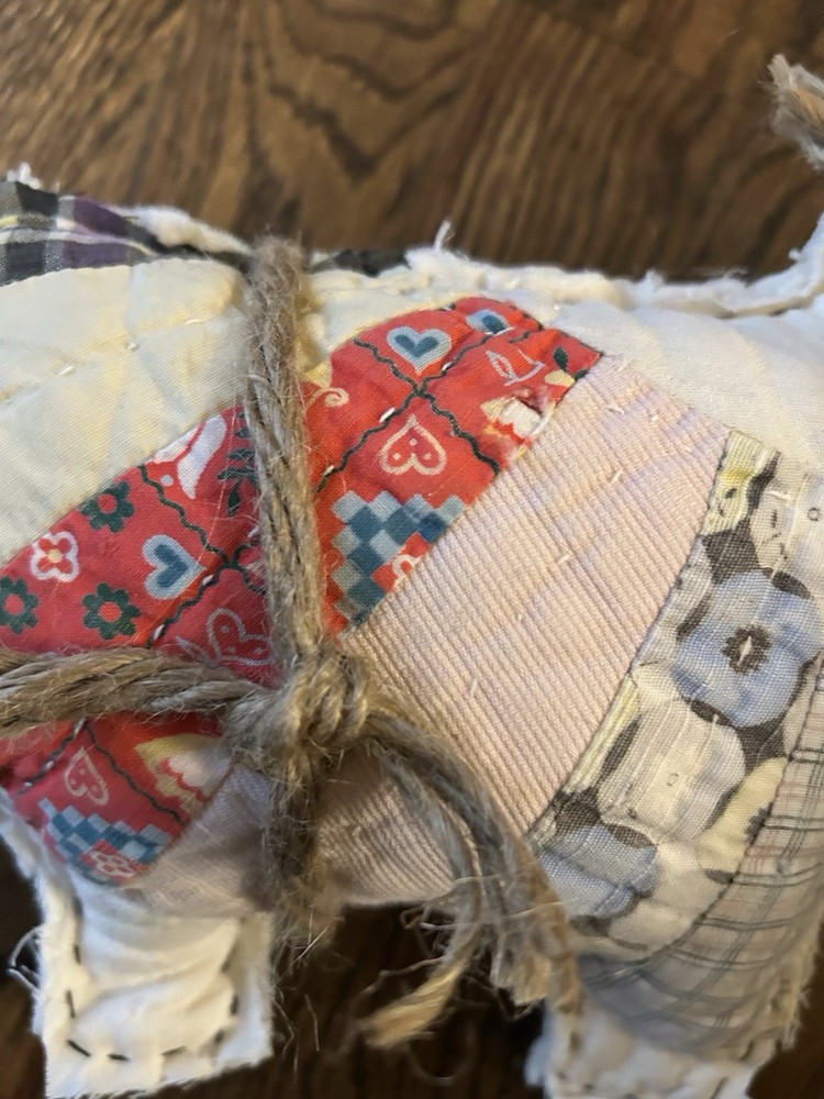 Stuffed Primitive Pig 9” From Feedsack Quilt