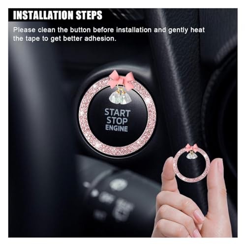 Bling Diamond Car Engine Start Stop Button Decoration Ring, Crystal Pink