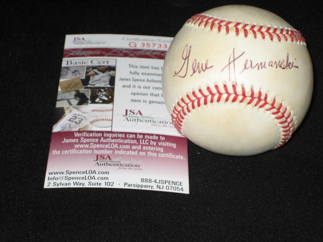 GENE HERMANSKI DODGERS SIGNED AUTOGRAPH AUTHENTIC RAWLINGS ONL BASEBALL JSA COA