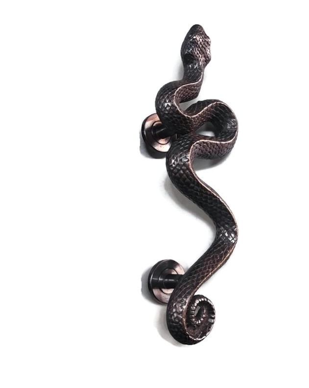 Solid Brass Rattlesnake Door Handle 14" 36cm Right Hand Small Vintage style Pull