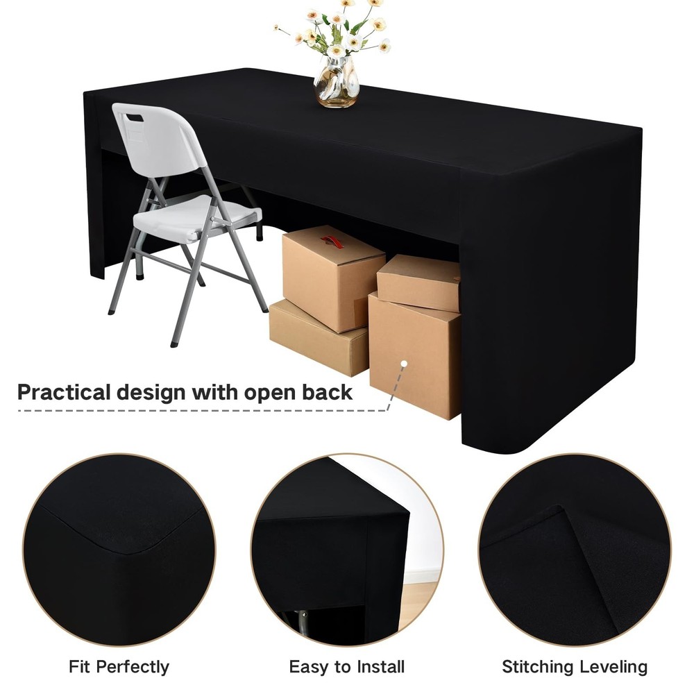 60X30 Inch Black Rectangle Fitted Tablecloth Open Back Fitted Table Cloth Was...