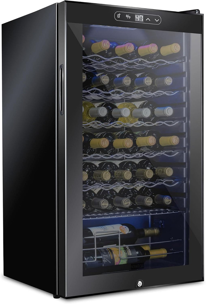 Schmecke 34 Bottle Compressor Wine Cooler Refrigerator W/Lock | Large Freestandi