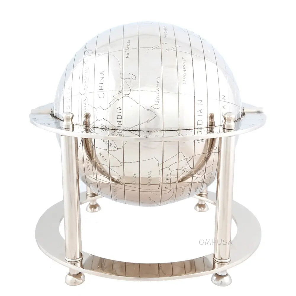 Shiny Nickel Finish Aluminium Globe Home Decor