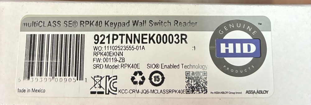 HID multiCLASS RPK40 keypad reader 921PTNNEK0003R