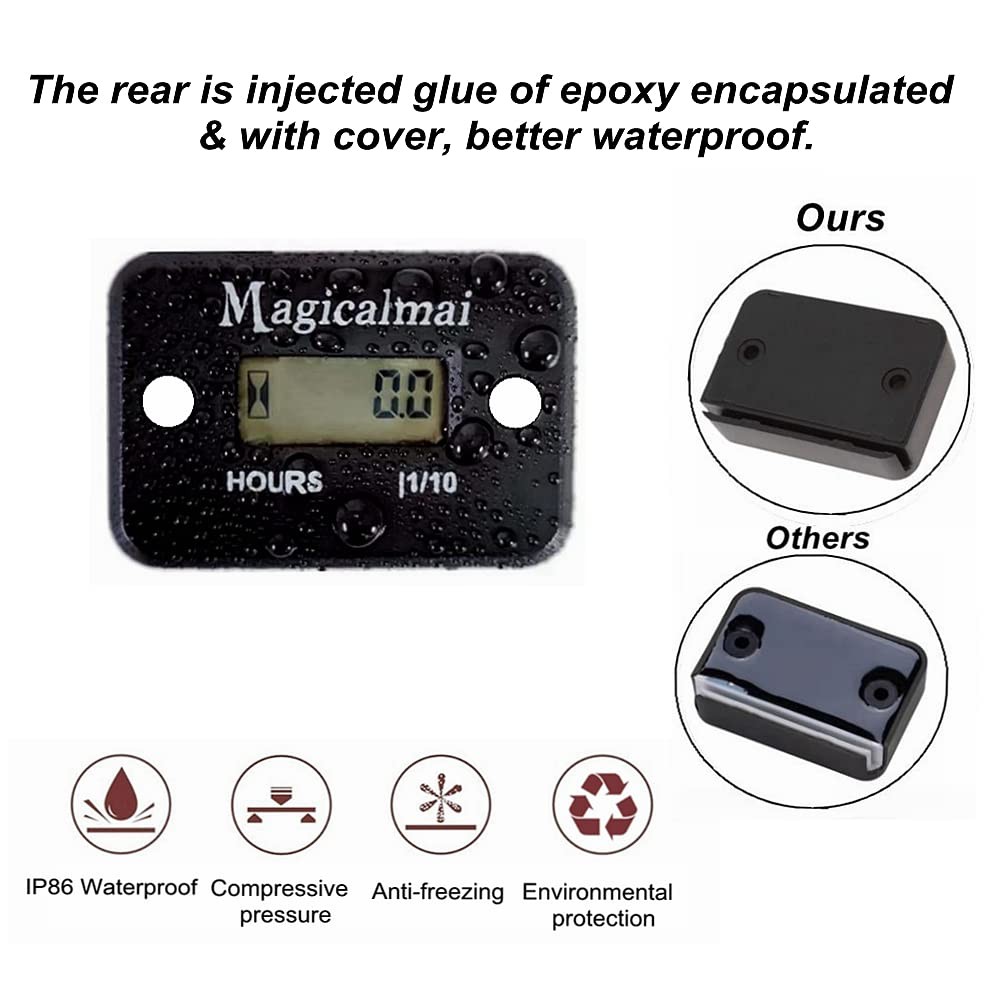2pcs Magicalmai Inductive Hour Meter for Gas Engine Generator Lawn 2, Black
