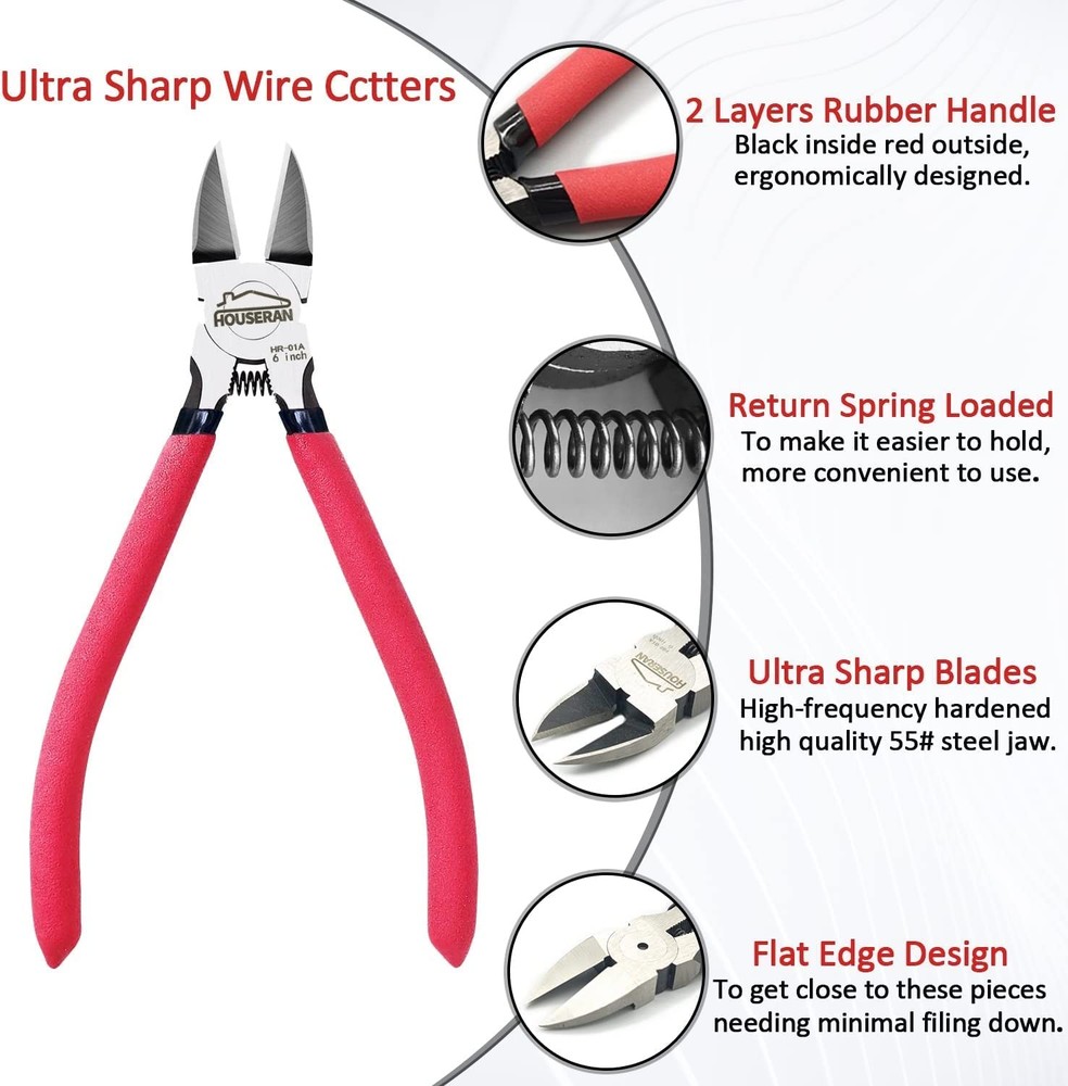 Precision Wire Cutters 6 Inch Flush Diagonal Cutting Pliers Tool Set 5 Pk