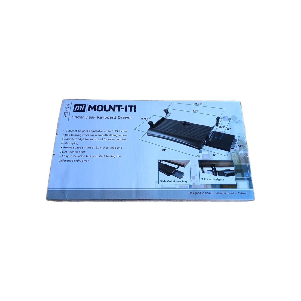 Mount-It! Keyboard Tray Under Desk with Mouse Platform, For Office, Gaming. New!