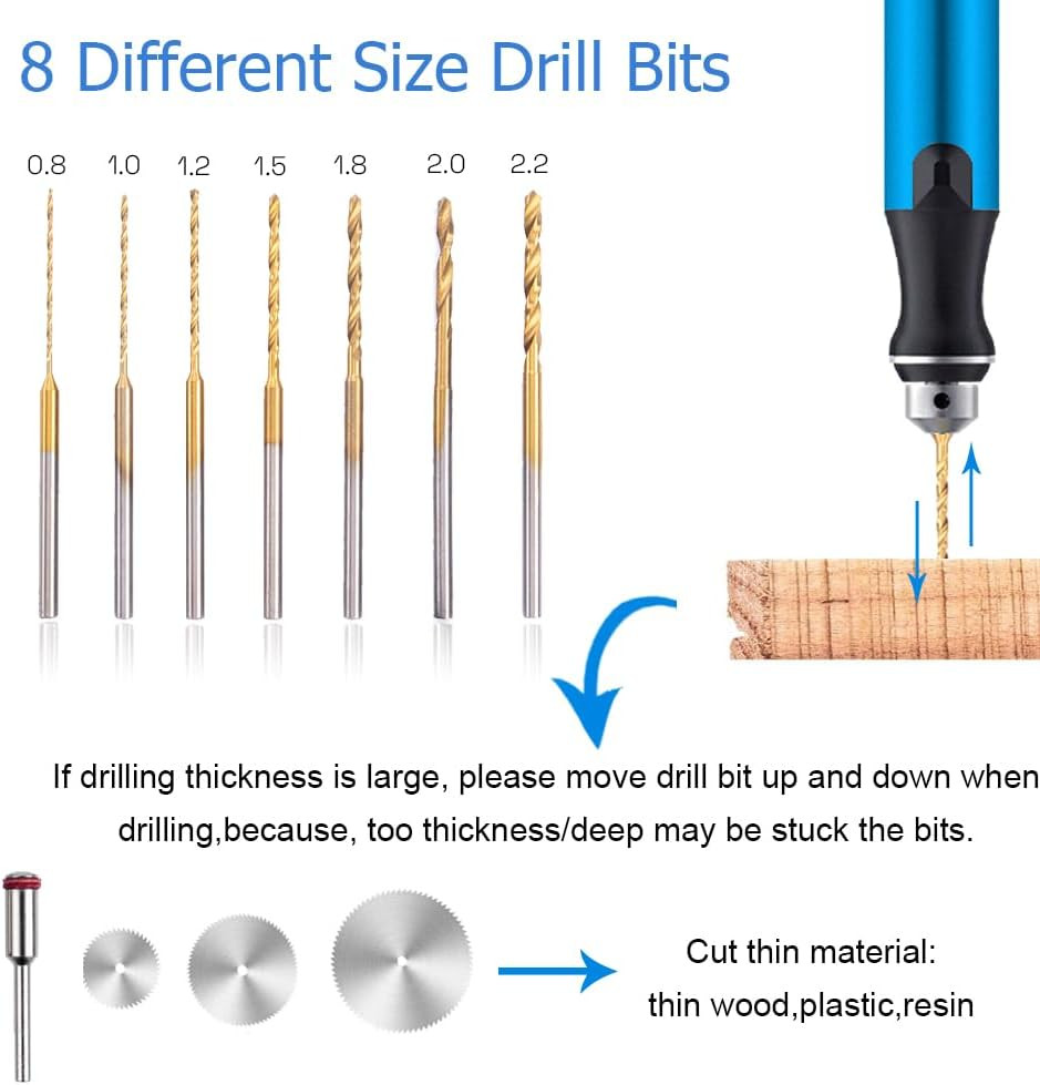 3-Speed Cordless Mini Drill Pen With 8 Small Bits,Rechargeable Blue