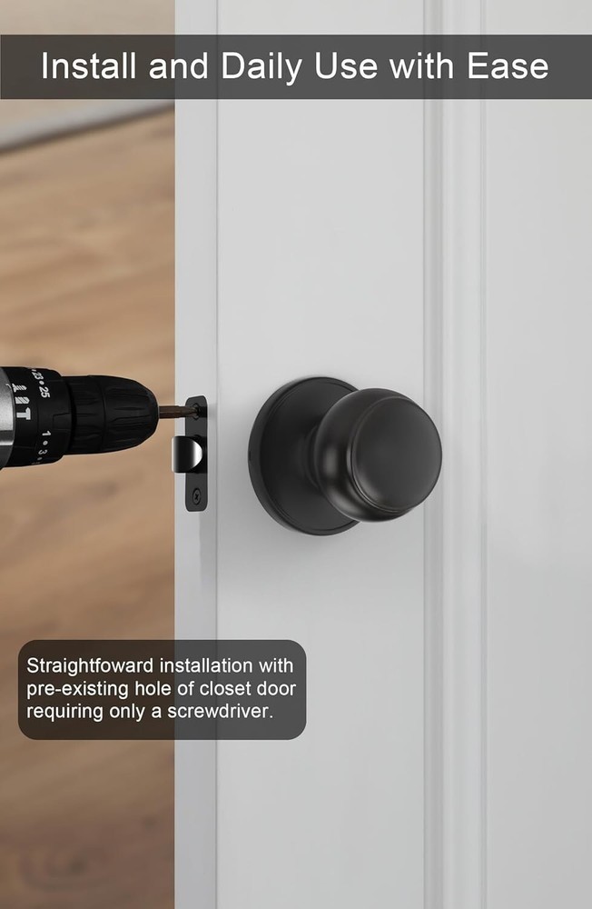 Black , Matte Black Closet Door Knobs Interior, Black Set for Hallway, Closet...