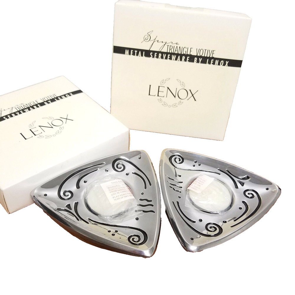 Lenox Candle Holders Votive Tealight Silver Triangle Decor 5.4"