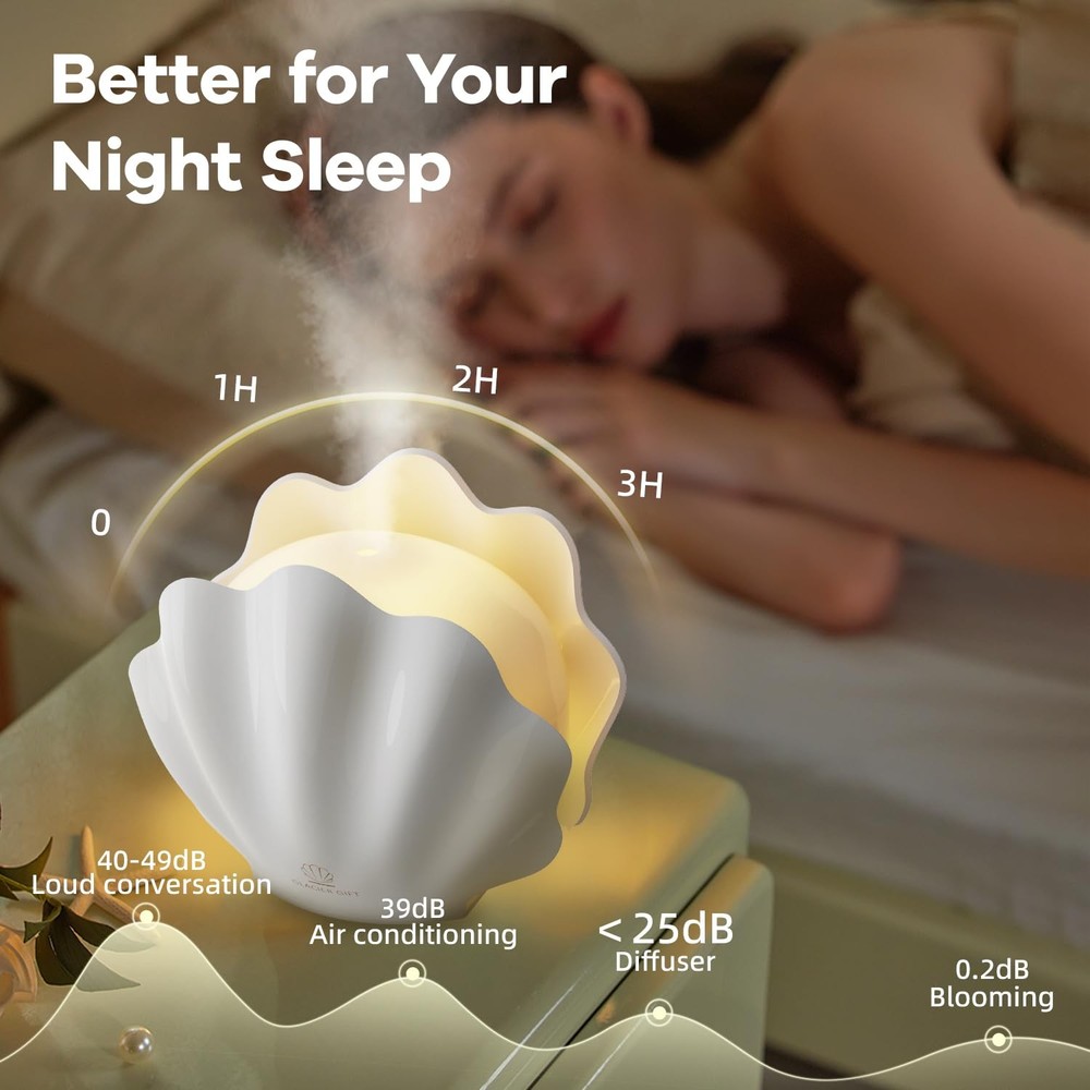 Essential Oil Diffuser 260ML, Shell Aroma with Remote Control, White