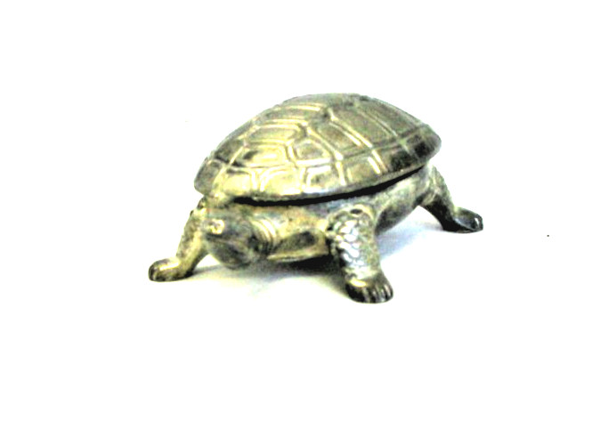 Vintage Silver Hinged Turtle Trinket Box, Figurine w/ Plastic Insert , 2.5" long
