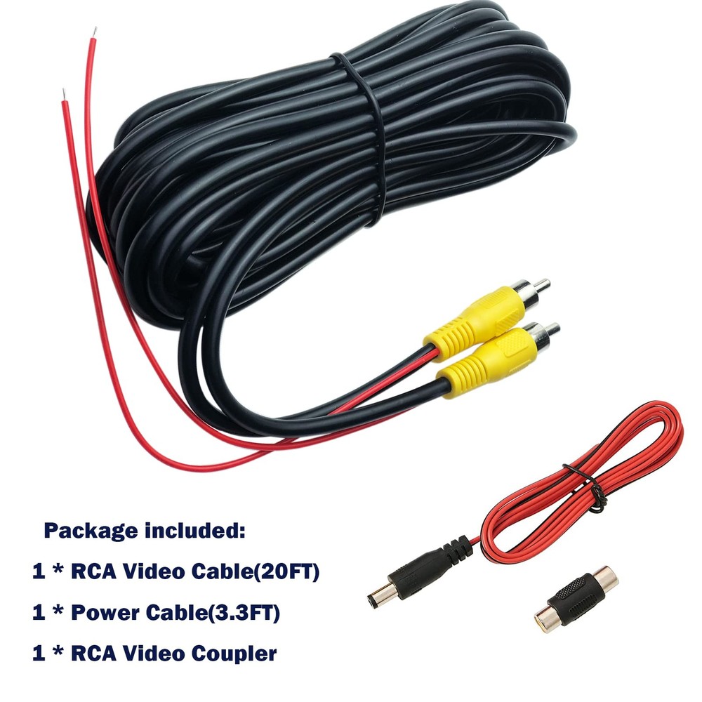 Collyon Upgraded Version Thickened 20FT Backup Camera RCA New-20FT, Black