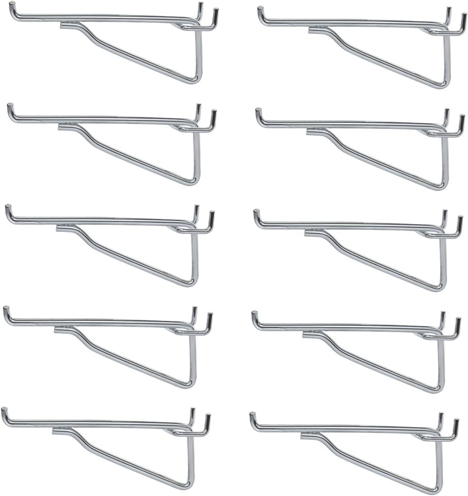 Pegboard Shelf Hooks, 10-Pack 6" Silver Peg Board Brackets, 1/4" Peg Board Organ