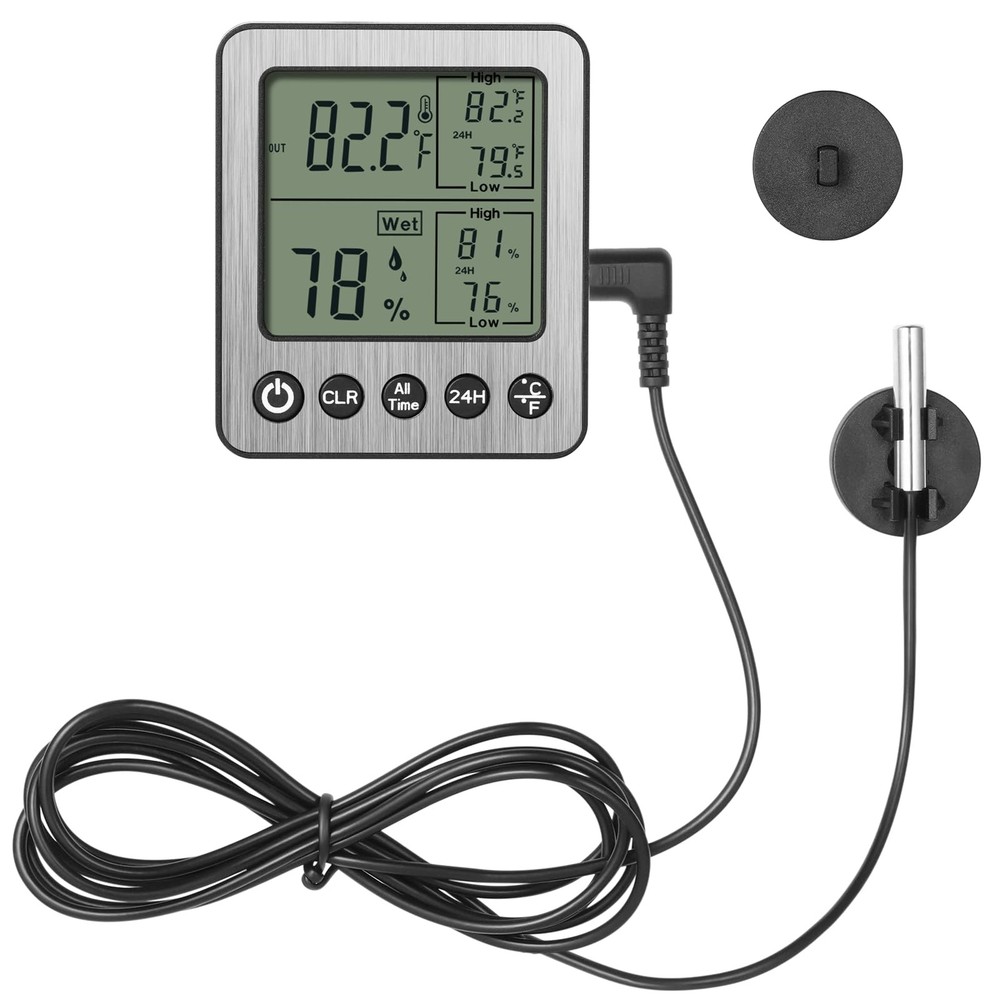 Digital Refrigerator Freezer Fridge Thermometer with Extra Sensor A, black