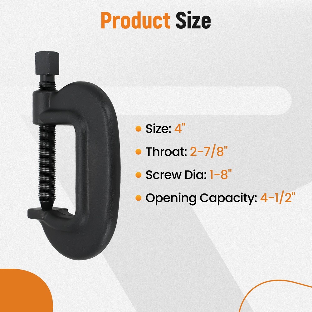 Industrial Strength 4" C-Clamp 20000lb Capacity Black Construction Tool