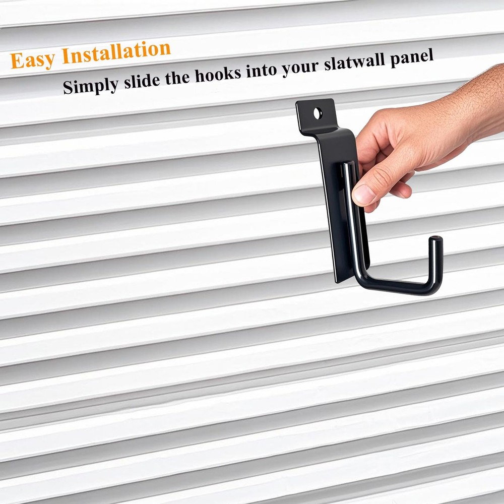 25 PCS J Shaped Slatwall Hooks Pegboard Gridwall Heavy Duty Shelf Brackets