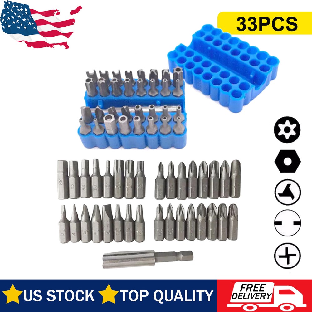 33PCS Hex Head Drill Bit Set w/ 1/4" Extension Bit Holder Screwdriver Bit Set