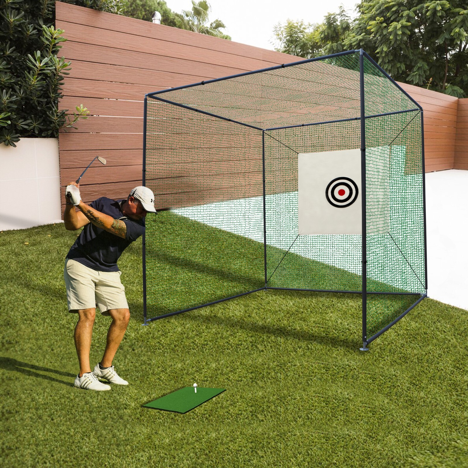 10X10X10FT Golf Practice Net Cage w/ Metal Frame Hitting Net Kit Indoor Outdoor