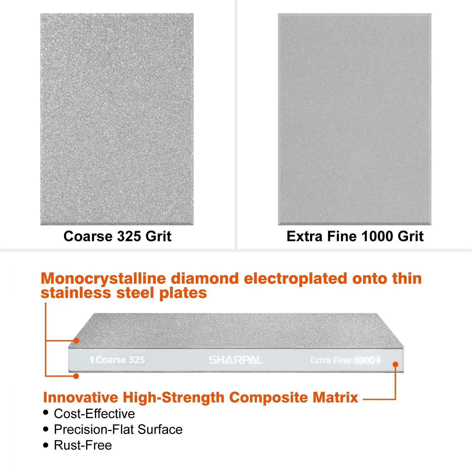 SHARPAL 8" x 3"Dual-Grit Diamond Sharpening Stone with Anti-Slip Pad&Angle Guide