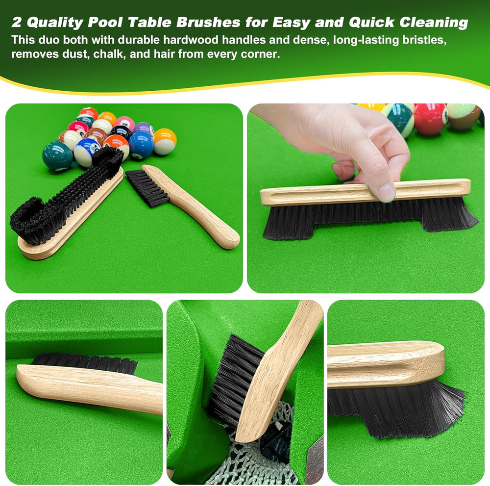 Billiard Pool Table Accessories Kit: 10 Piece Set with 2 Pool Table Brushes,2 Fe