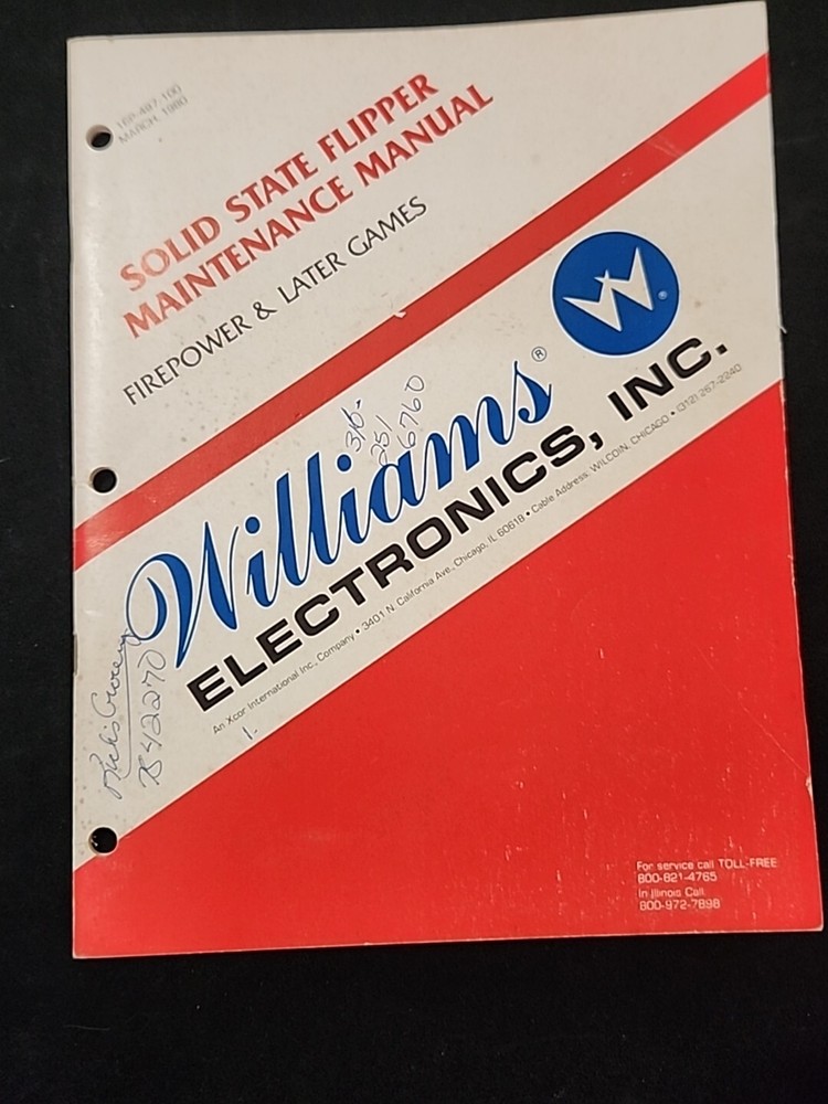 Williams Pinball Solid State Flipper Maintenance Manual Firepower & Later Games