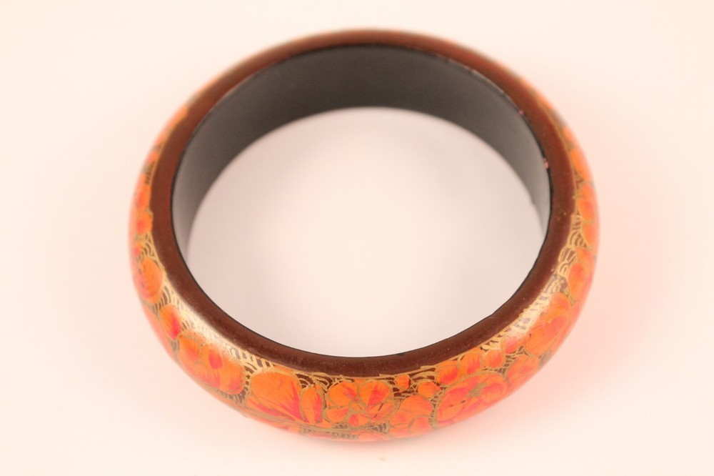 Hand Painted Auburn Flower Form Lacquer Bangle Bracelet
