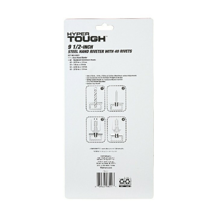 Hyper Tough 9.5" Steel Hand Riveter With 40 Rivets