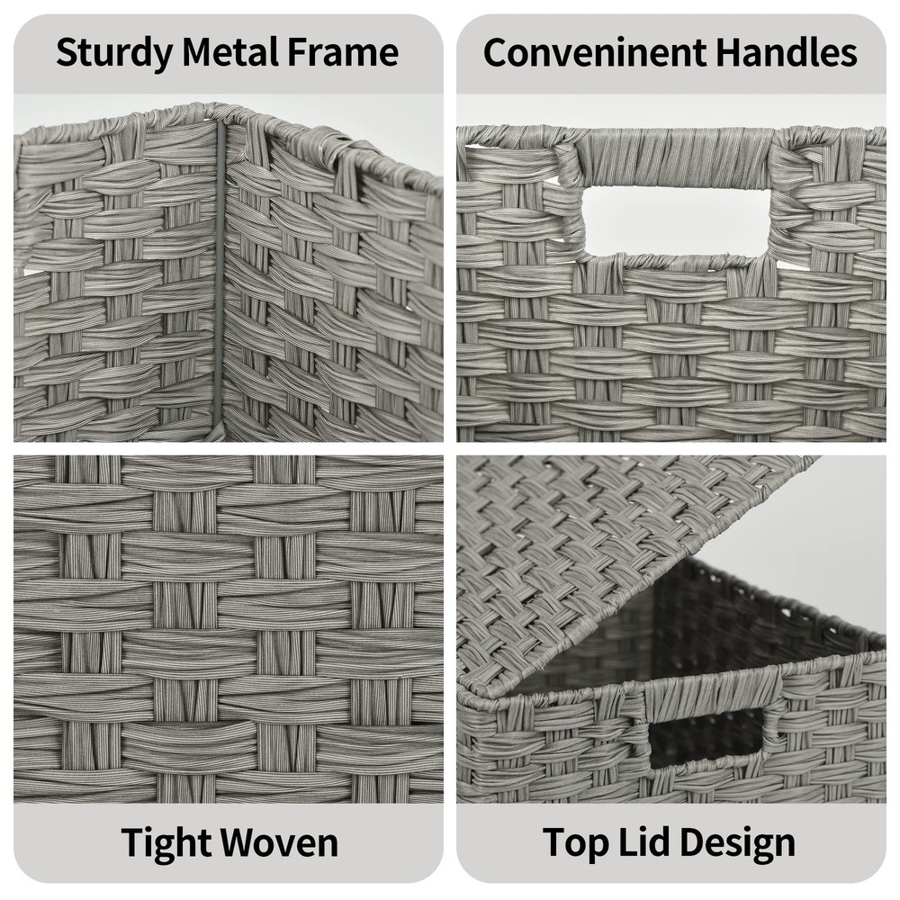 Granny Says Wicker Storage Baskets 3-Pack Gray Decorative Nested Boxes w/Lids