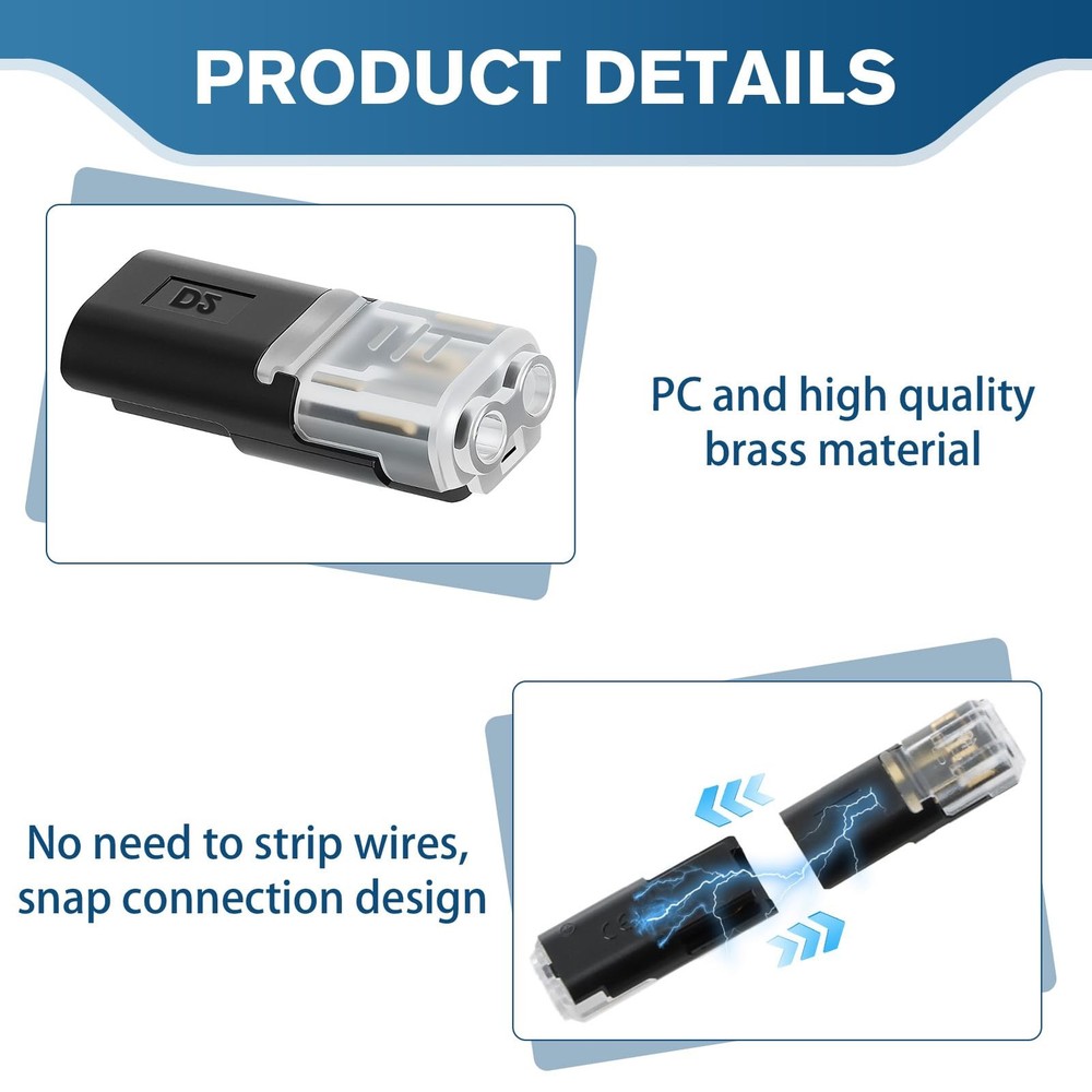Double Wire Plug in Connector, 2-Pin Low Voltage Wire Connector with Locking ...