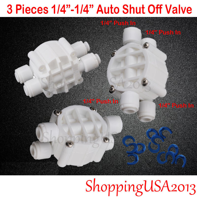 3 Pcs Auto Shut Off Valve 1/4-1/4 Quick Connect Push In Water Filter System