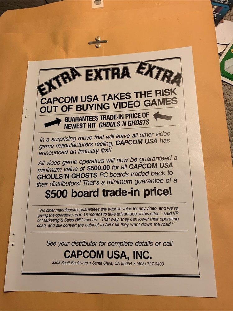 original 11- 8 “ Extra Ghouls Ghosts Capcom arcade video game AD FLYER