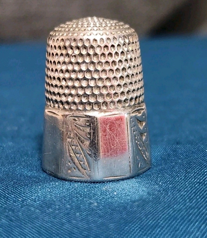 Antique Simons Bros Co Sterling Silver Thimble Size 12 Panel Border