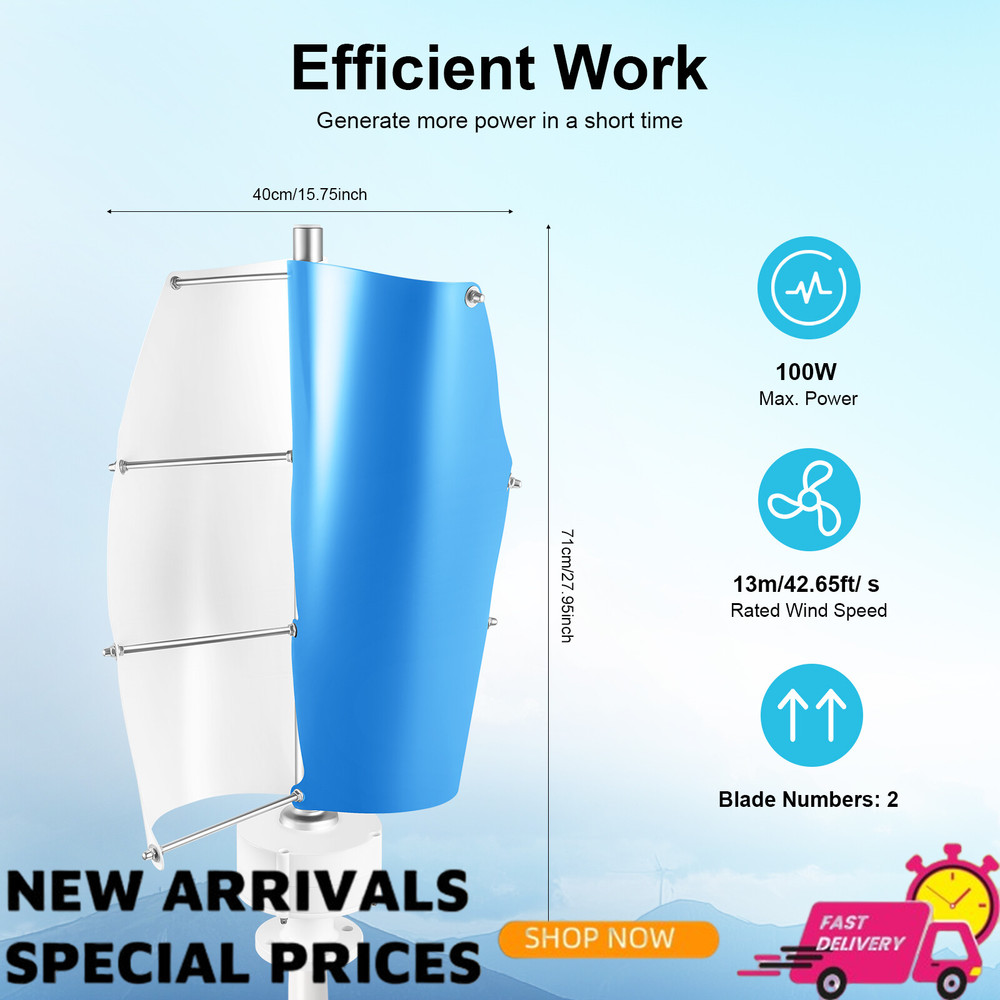 Vertical Axis Wind Turbine Generator 12V with Controller Home Windmill Kit 100W