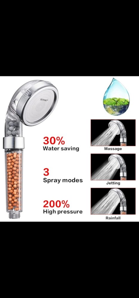 NOSAME Shower Head, Filter Filtration High Pressure Water Saving 3 Mode Function